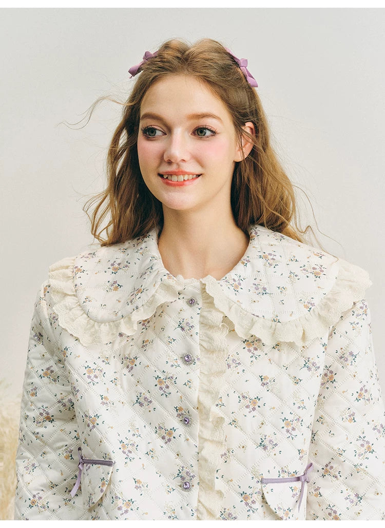 Lace Quilted Cotton Jacket & Short Skirt Setup