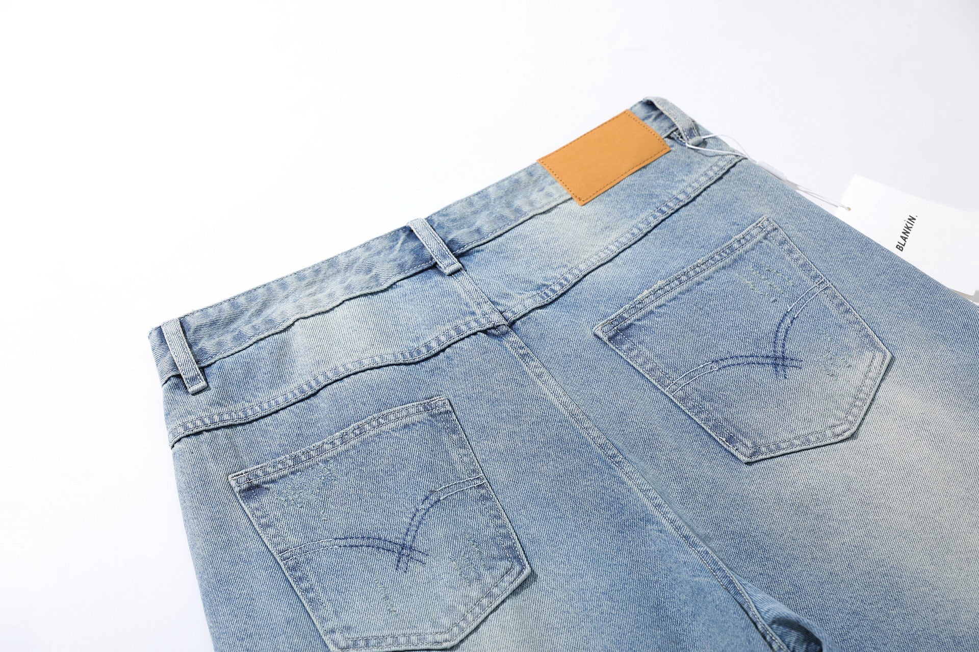 Wash Damage Straight Wide Leg Denim Jeans