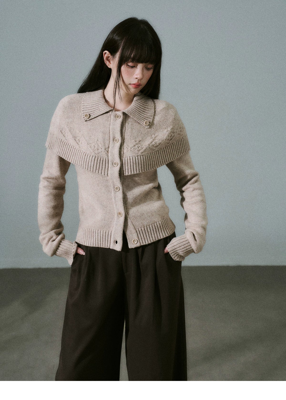 Cashmere Blend Cloak Graphic Knit Cardigan