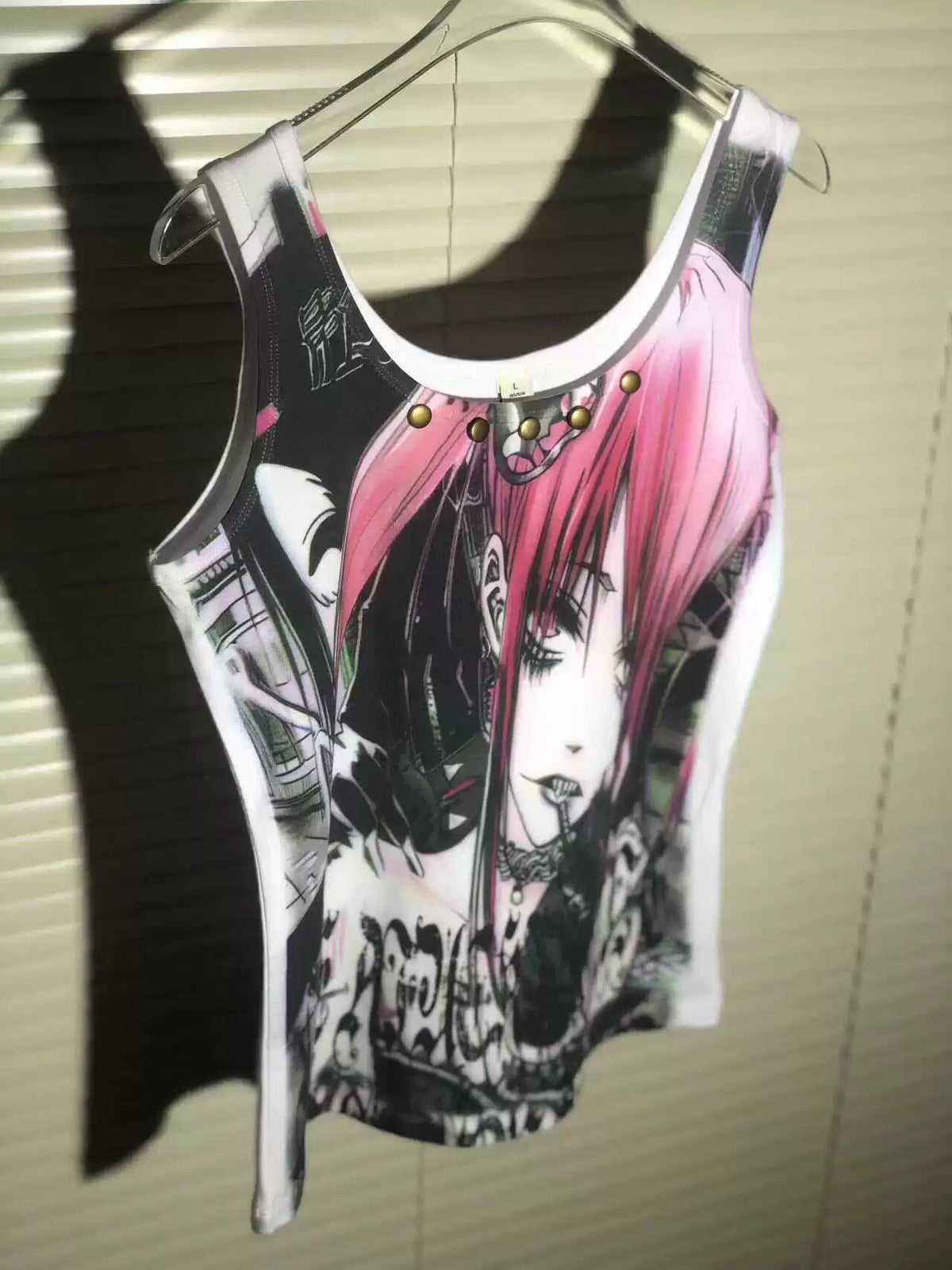Punk Style 2d Girl Print Rivet Remake Tank Top