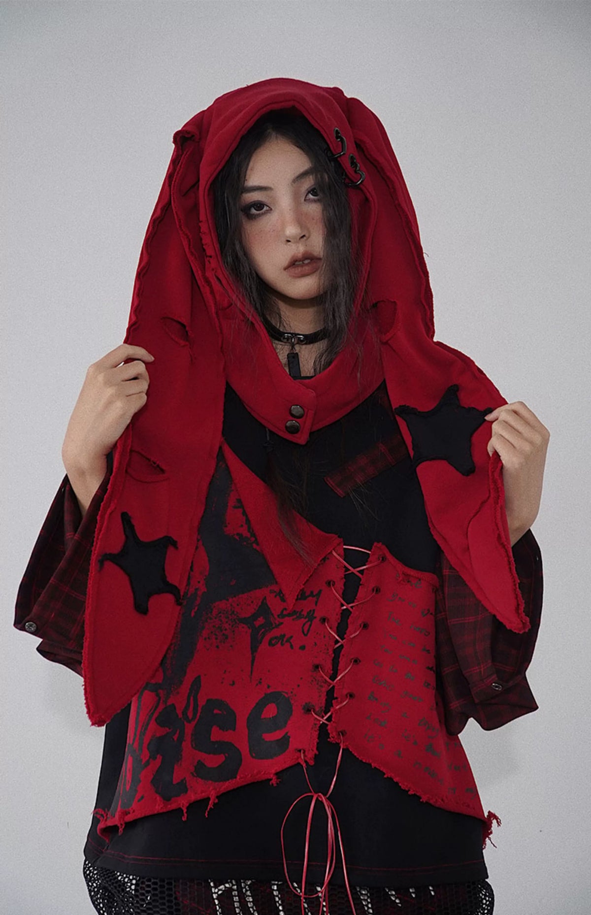 Red & Black Star Hat Scarf