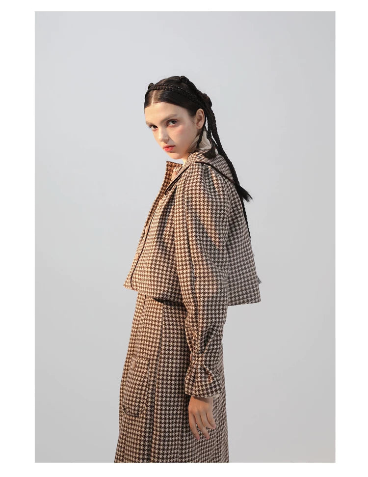 Plaid Wool Candy Sleeve Jacket & Half Skirt Setup
