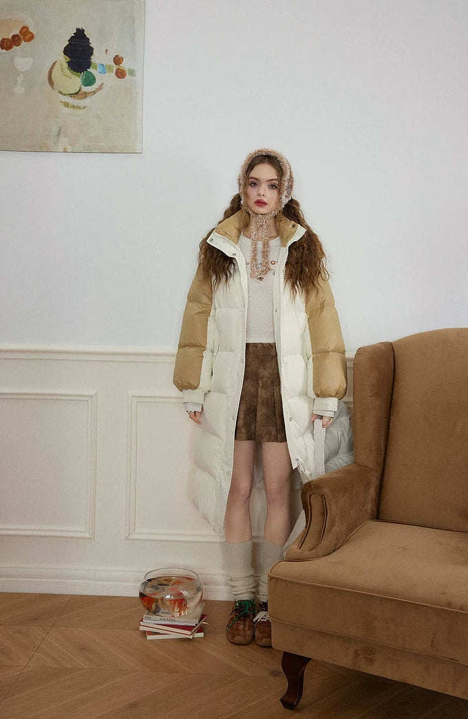 Stand Neck Long White Duck Down Coat