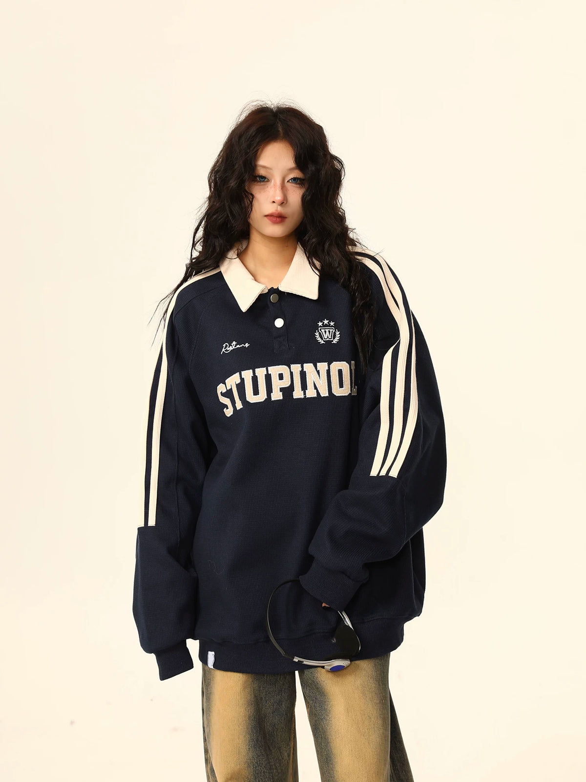 Oversized Polo Collar Sweatshirt