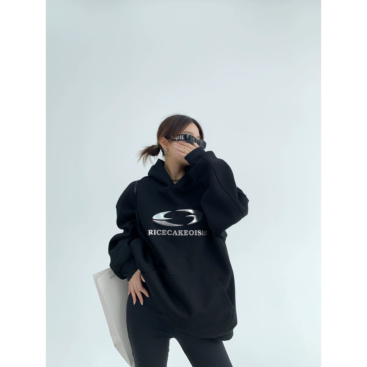 Silver Logo Print Oversized Hoodie