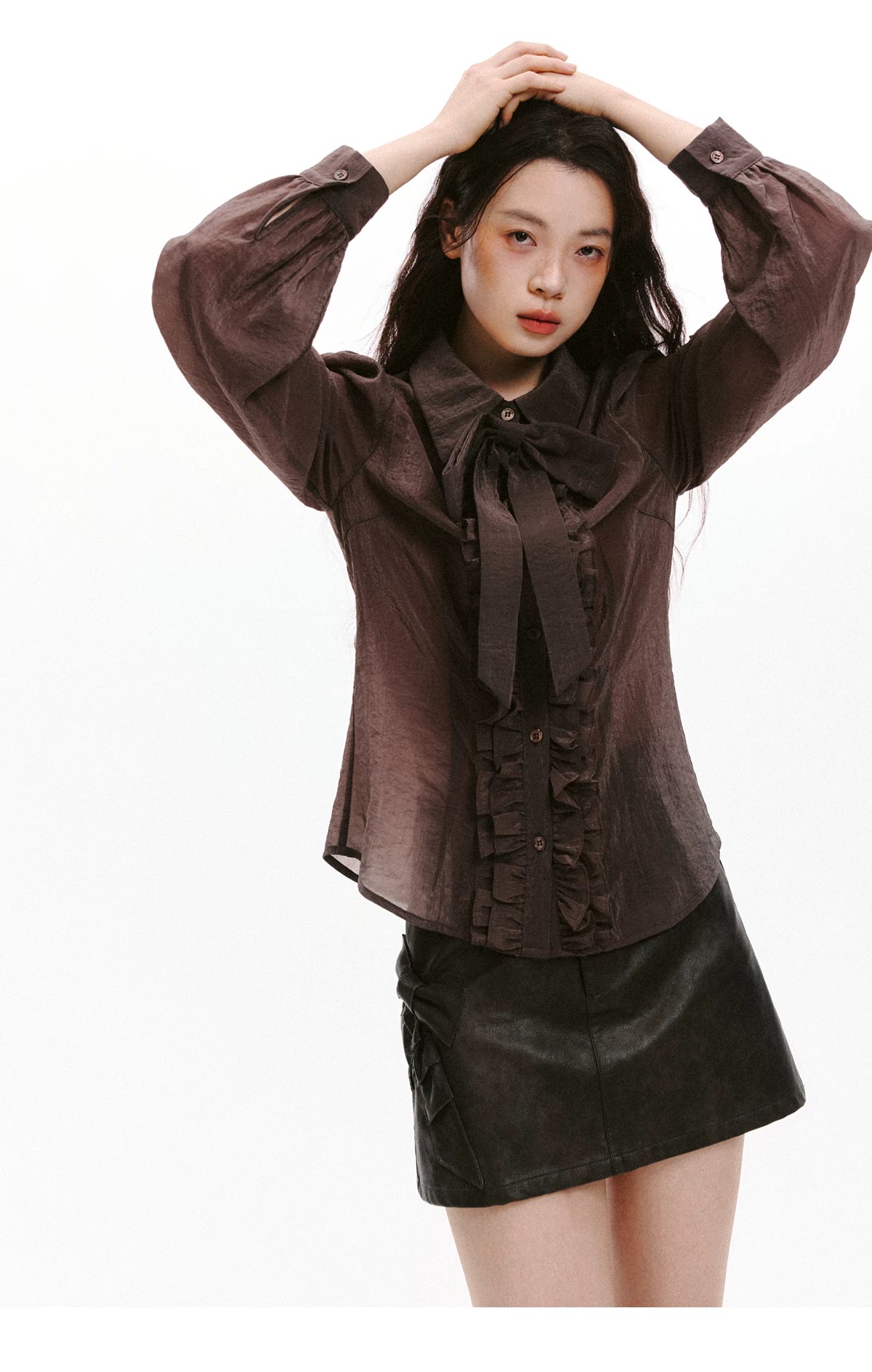 Bow Detail Leather Skirt