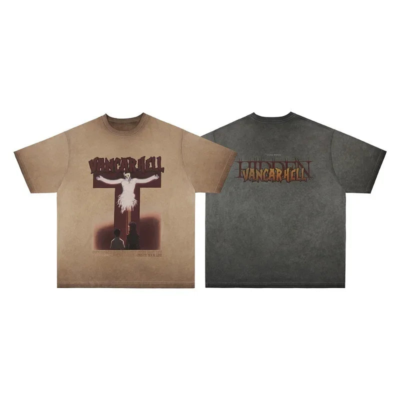 Gewaschenes Hell Cross Grafik T-Shirt