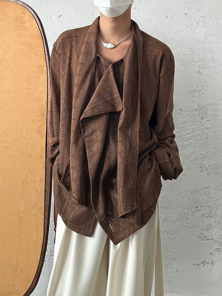 Jacquard Lace Patchwork Ribbon Long Sleeve Shirt