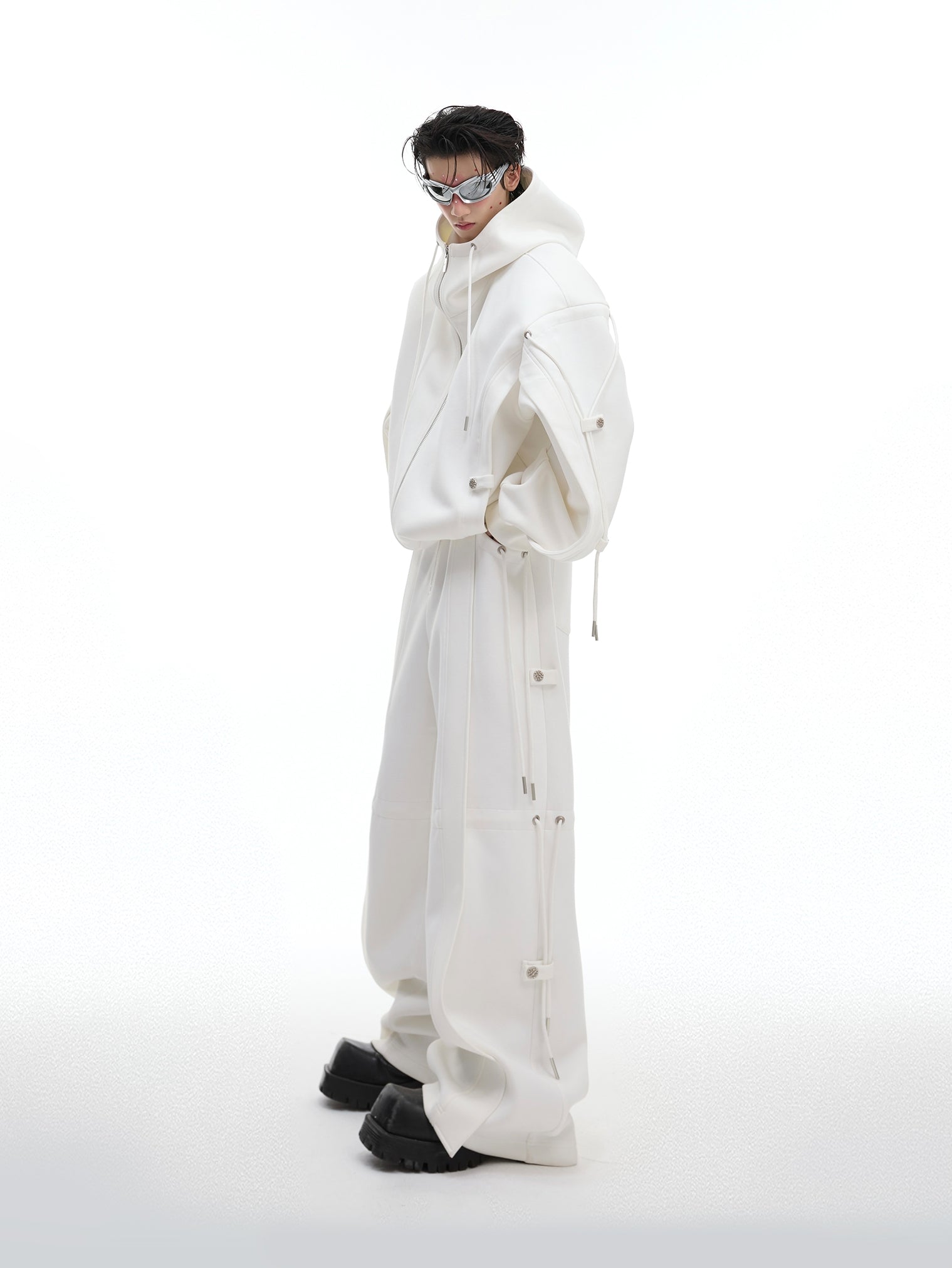 Drawstring Design Oversize Zipper Hoodie & Wide Leg Sweatpants Setup