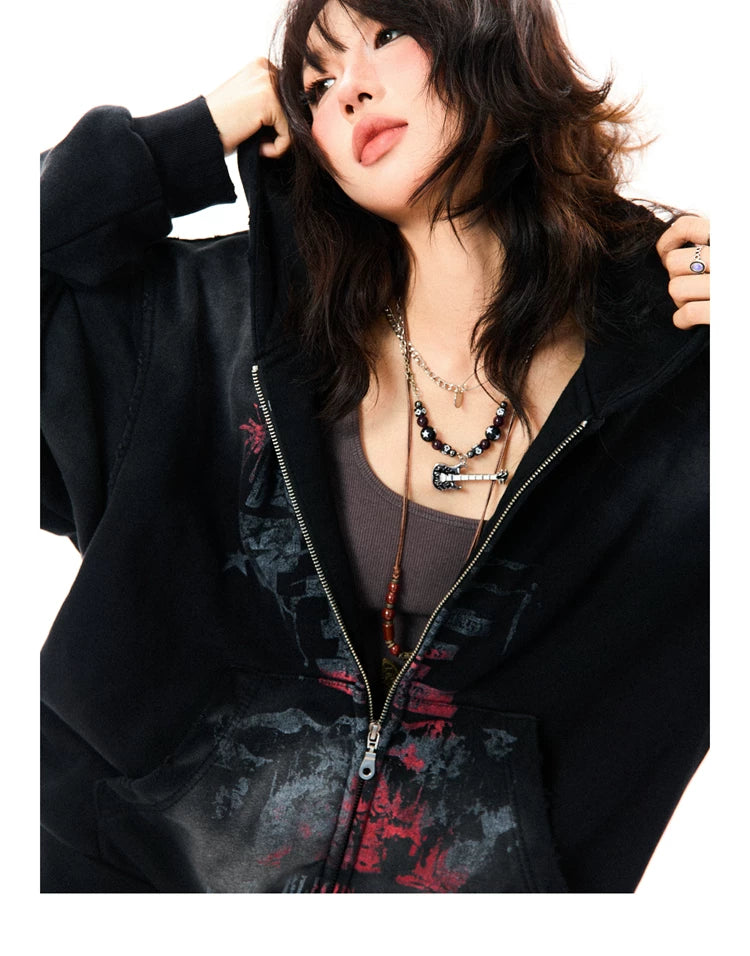 Paint Splash Graphic Print Oversize Zipper Hoodie
