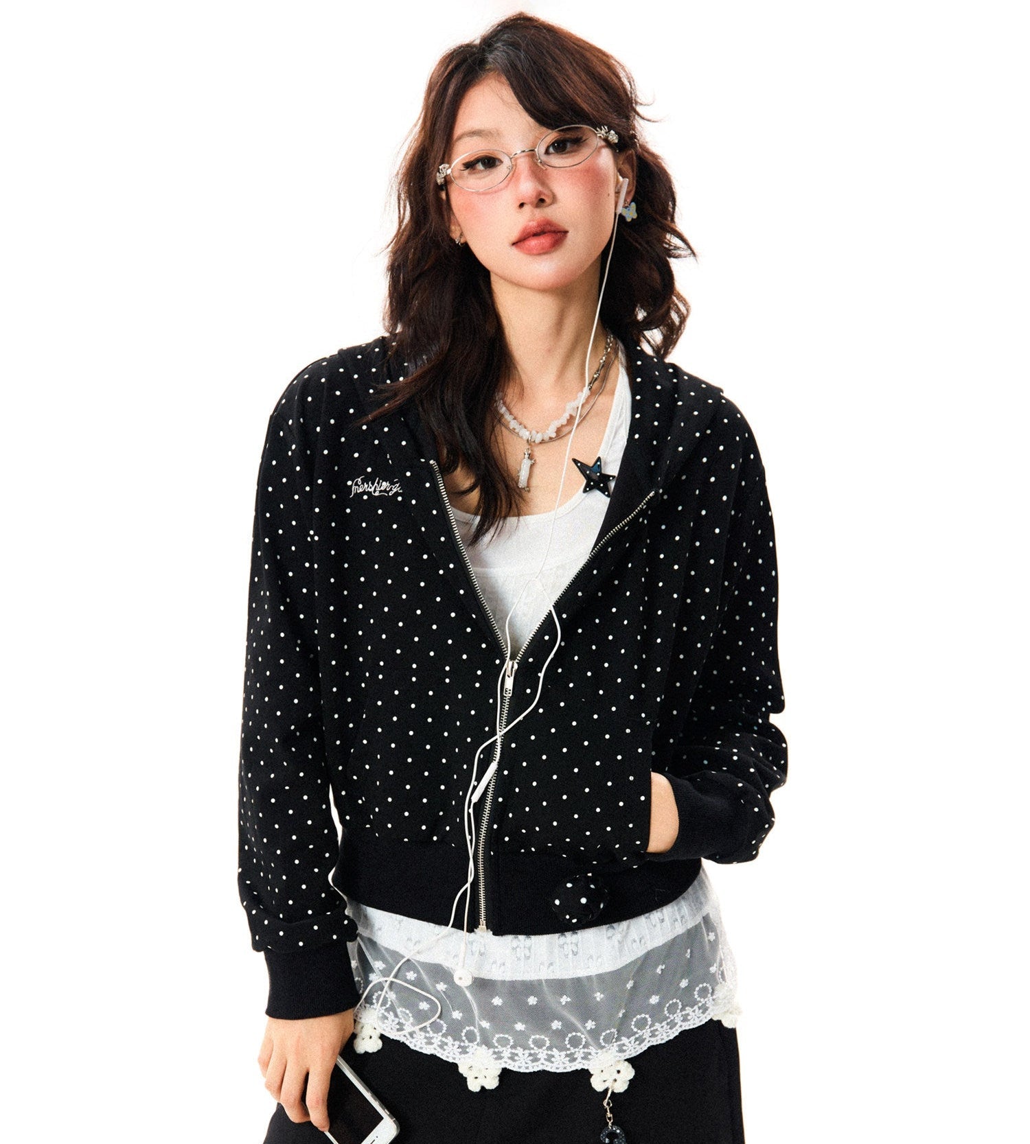Polka Dot Zipper Hoodie