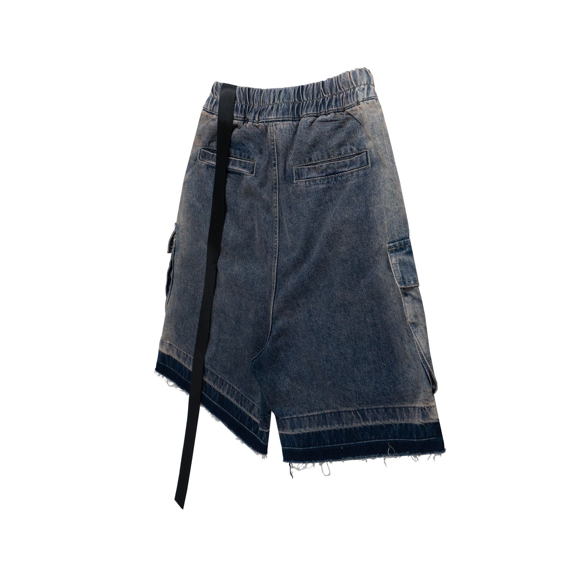 Drawstring Cargo Damage Denim Jort