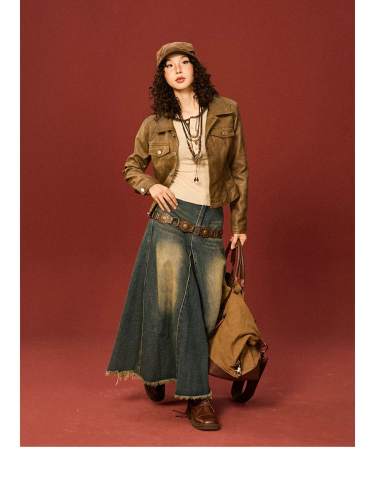 PU Leather Standing-Collar Short Jacket