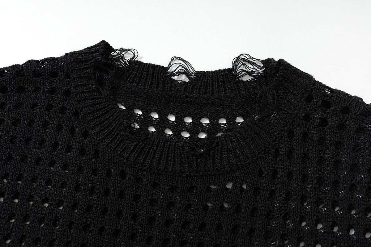 Mesh Damage Design Knit Vest