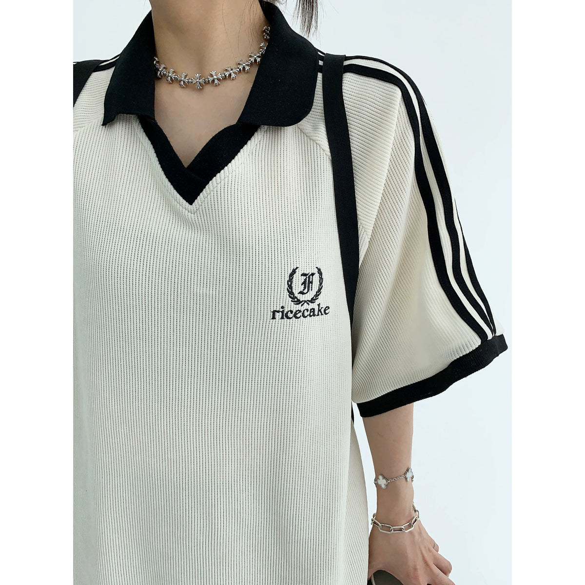 Oversize V-Neck Short Sleeve Polo Shirt