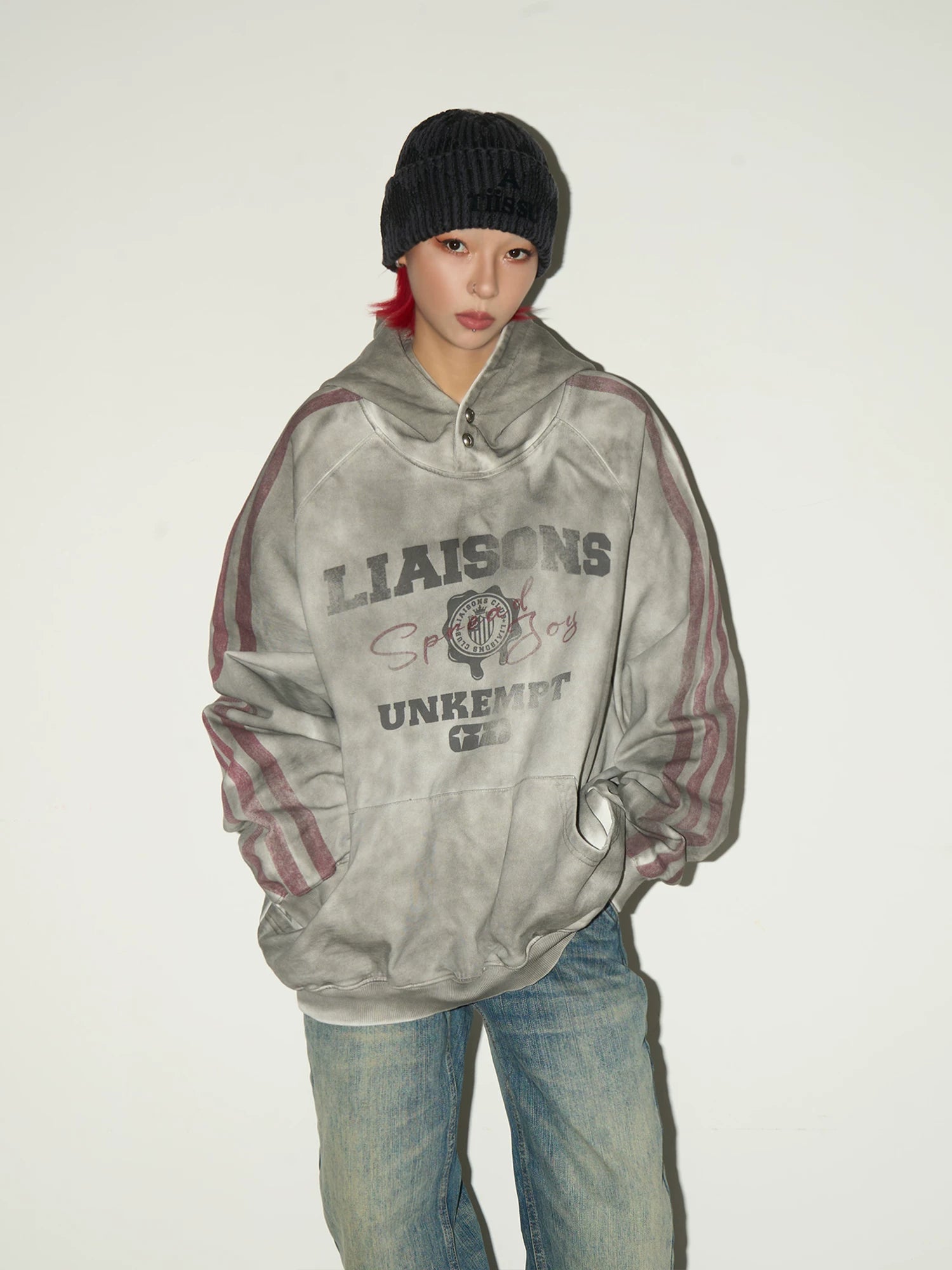 Letter Print Washed Oversize Hoodie