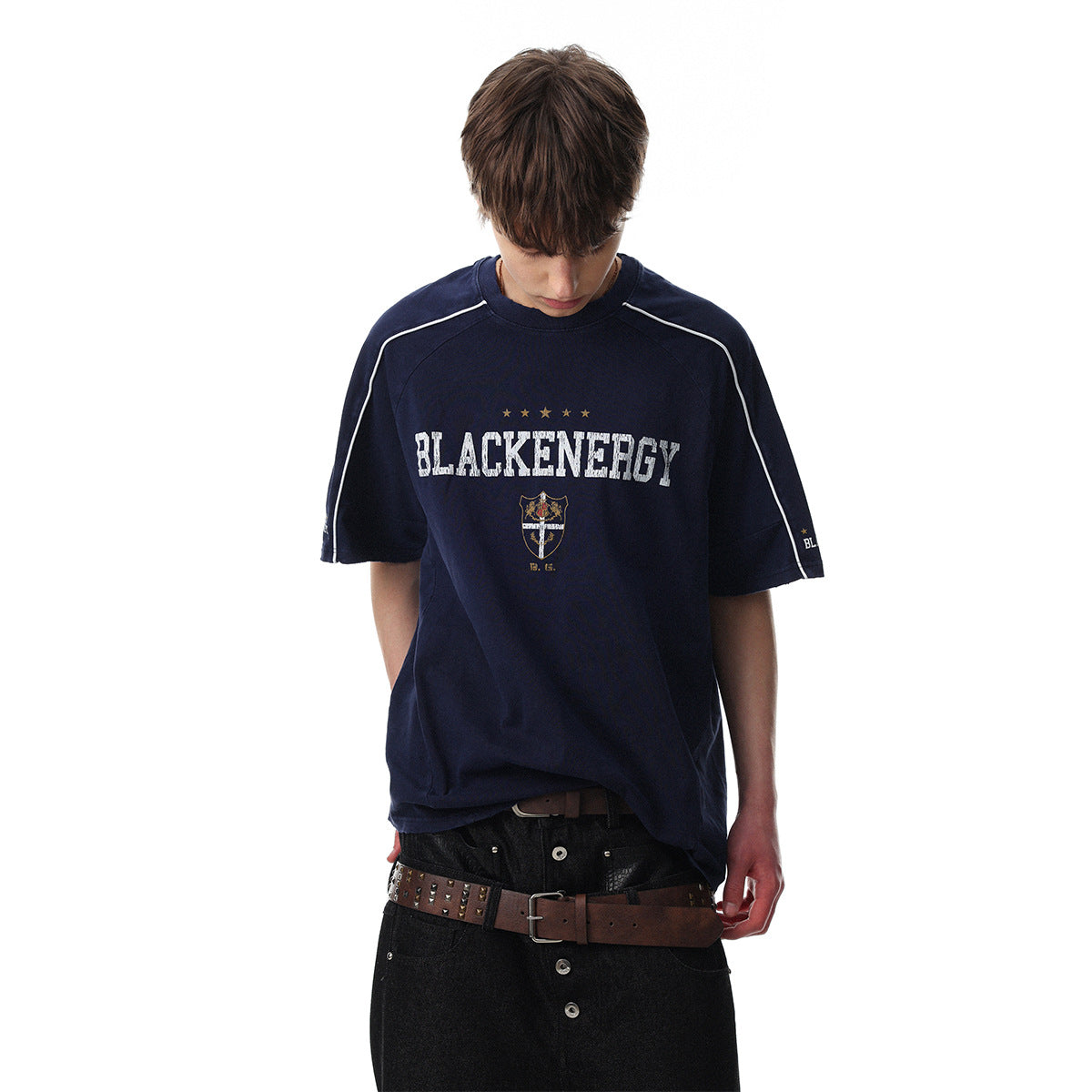 Letter Embroidery Piping Short Sleeve T-Shirt
