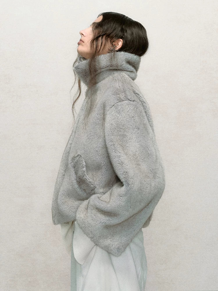 Reversible Short Fake Fur Zipper Jacket