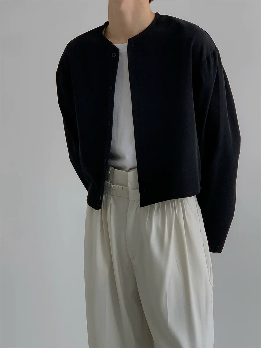 Short Collarless Long Sleeve Shirt