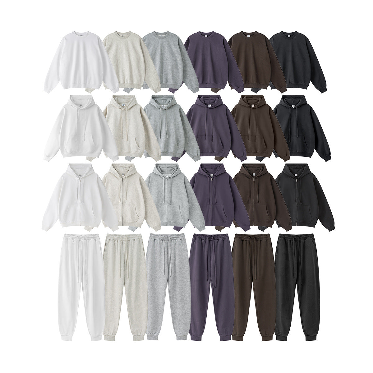 Oversize Heavyweight Pullover Hoodie & Zipper Hoodie & Sweatshirt & Pants Setup