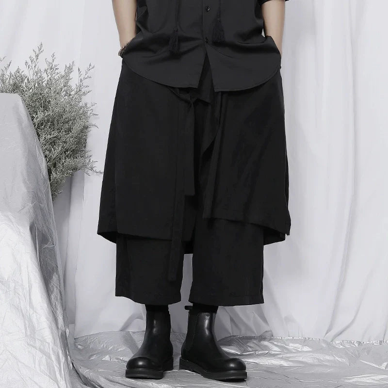Asymmetrical Draping Wide Leg Cropped Trousers