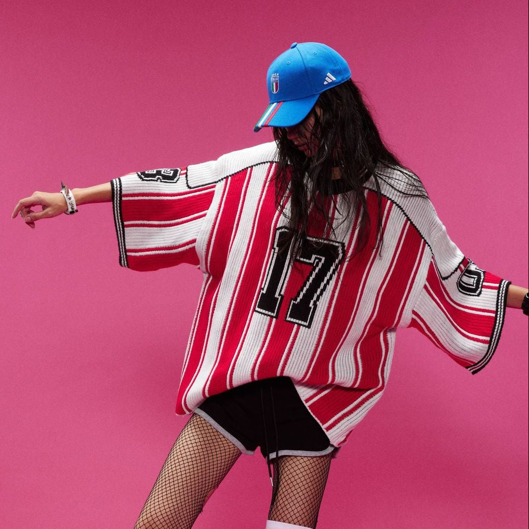 Number Stripe V-Neck Short Sleeve Knit T-shirt