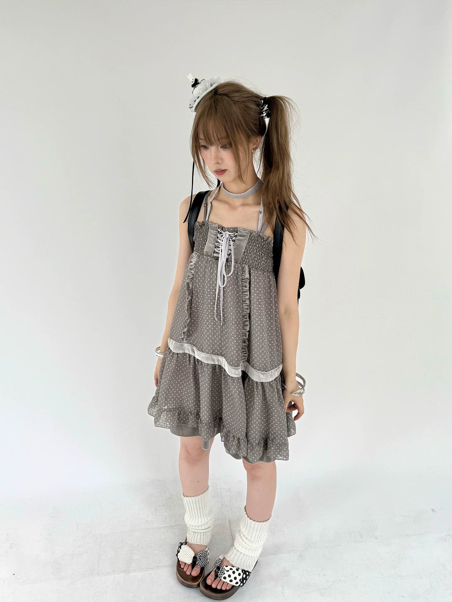 Polka Dot Patchwork Spaghetti Strap Dress