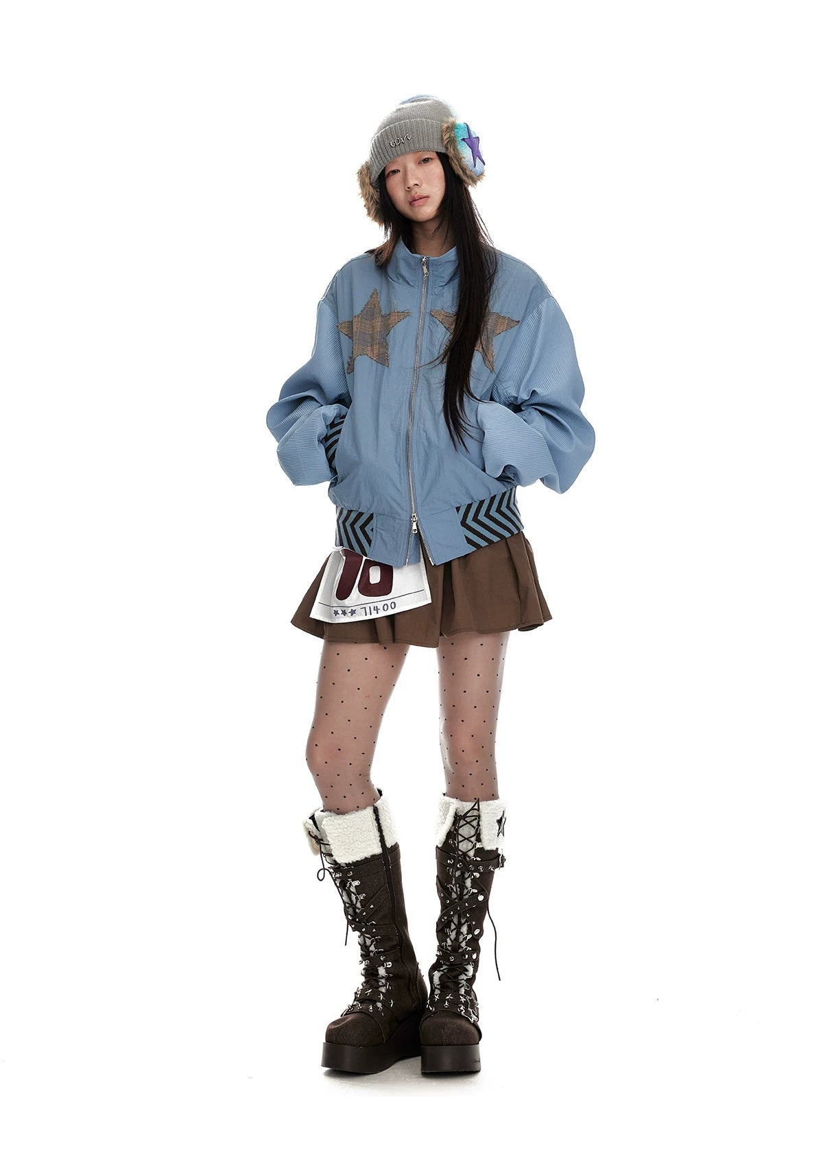 Stand Neck Double Zipper Oversize Jacket