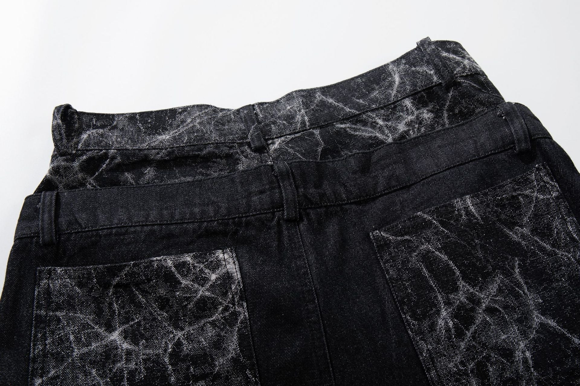 Double Waist Marble Panel Wide Leg Denim Jeans