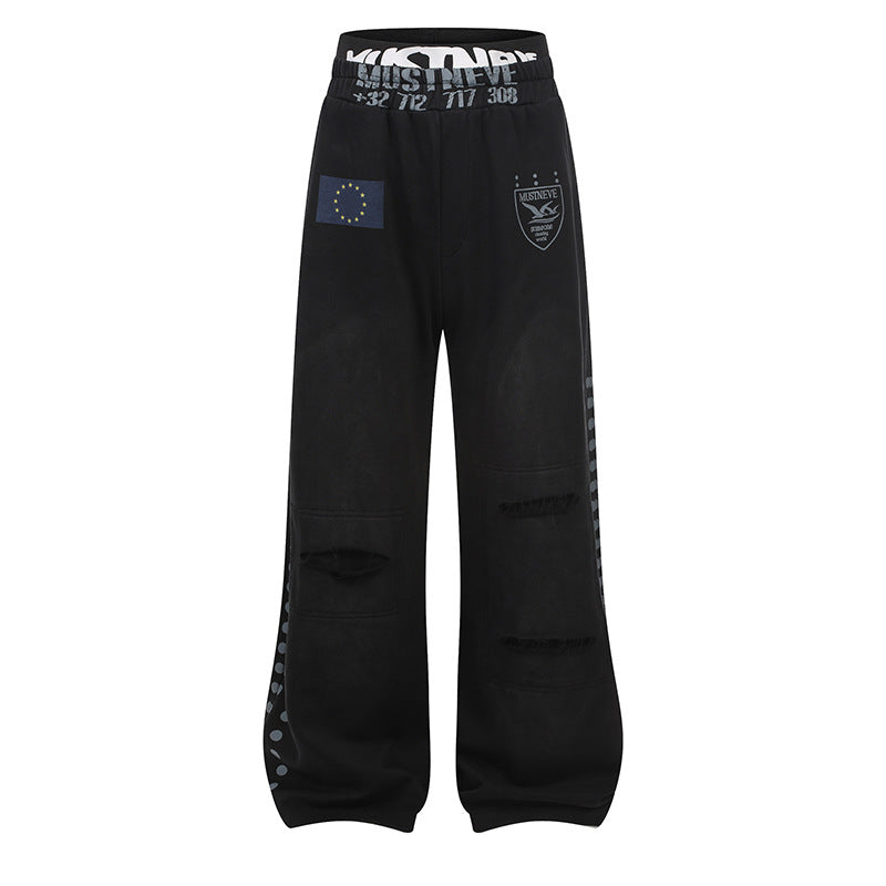 Dirty Washed Logo Print Zipper Hoodie & Dirty Washed Sweatpants Setup