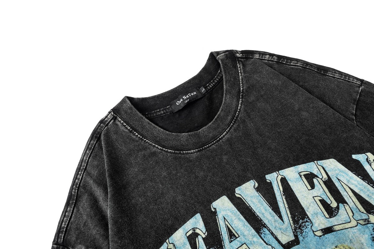 Washed Skull Print Cotton Short Sleeve T-Shirt