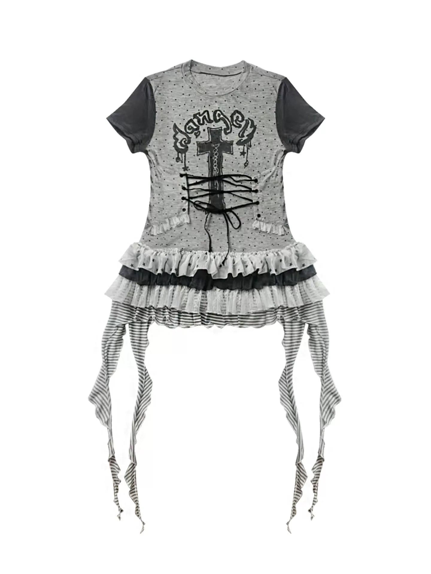 Asymmetric Ruffle Lace Dress