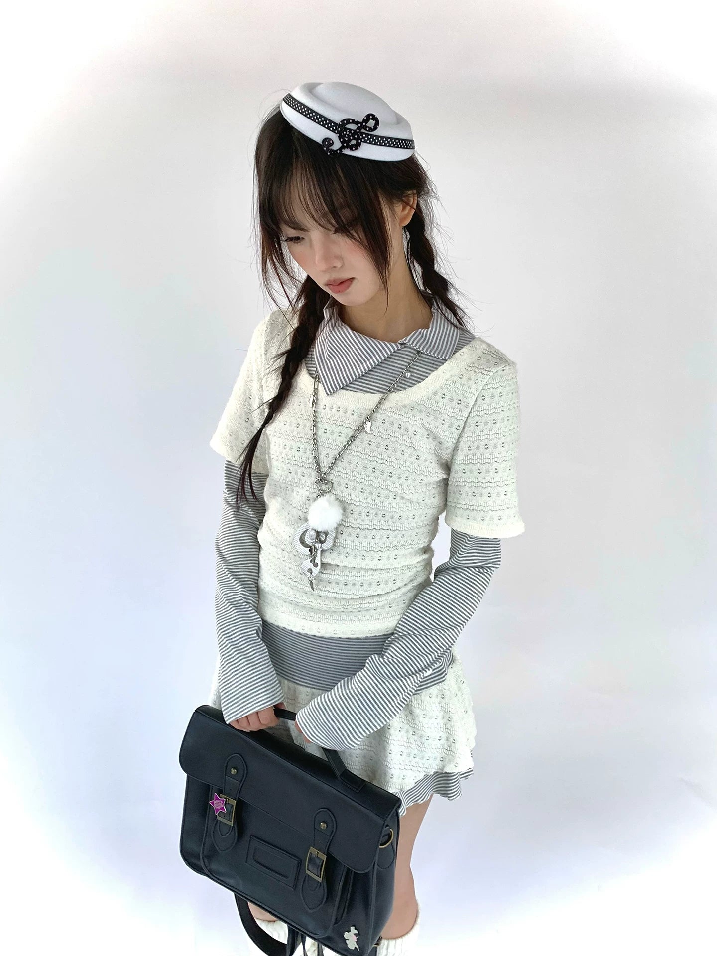 Fake Layered Striped Ruffle A-Line Dress
