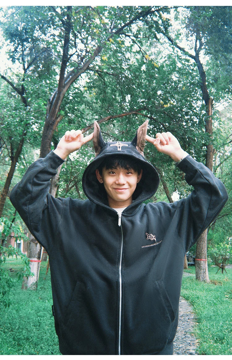 Ear Fleece Oversize Zipper Hoodie