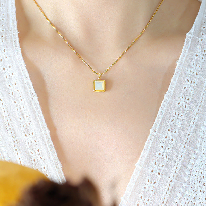 Snake Necklace With Square Sea Shell Pendant