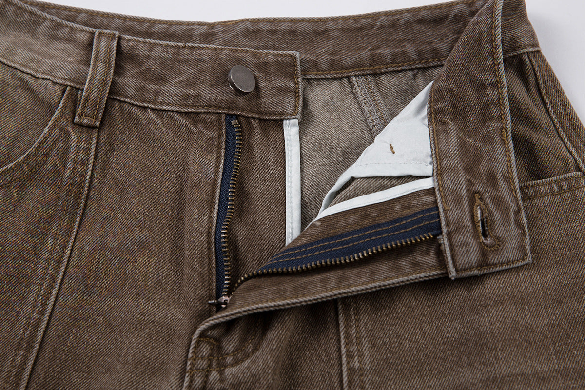 Washed Cargo Wide Leg Denim Jeans