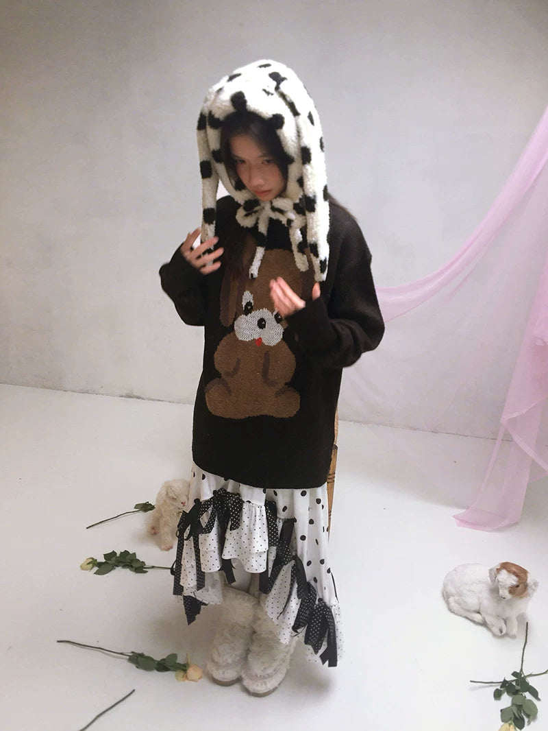 Dog Graphic Design Oversize Knit Sweater