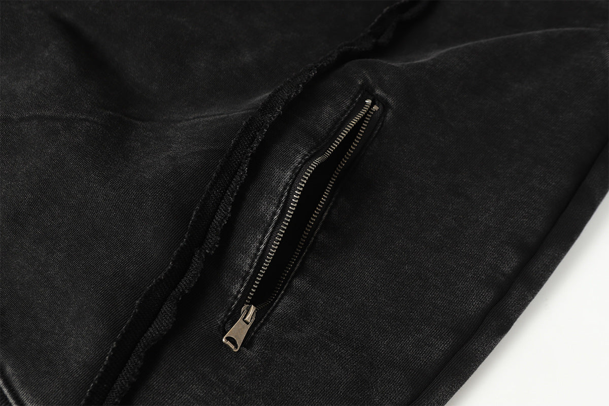 Washed Asymmetrical Zipper Detail Hoodie