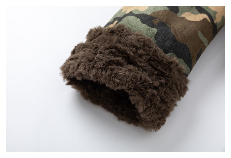Veste cargo camouflage à col en fourrure