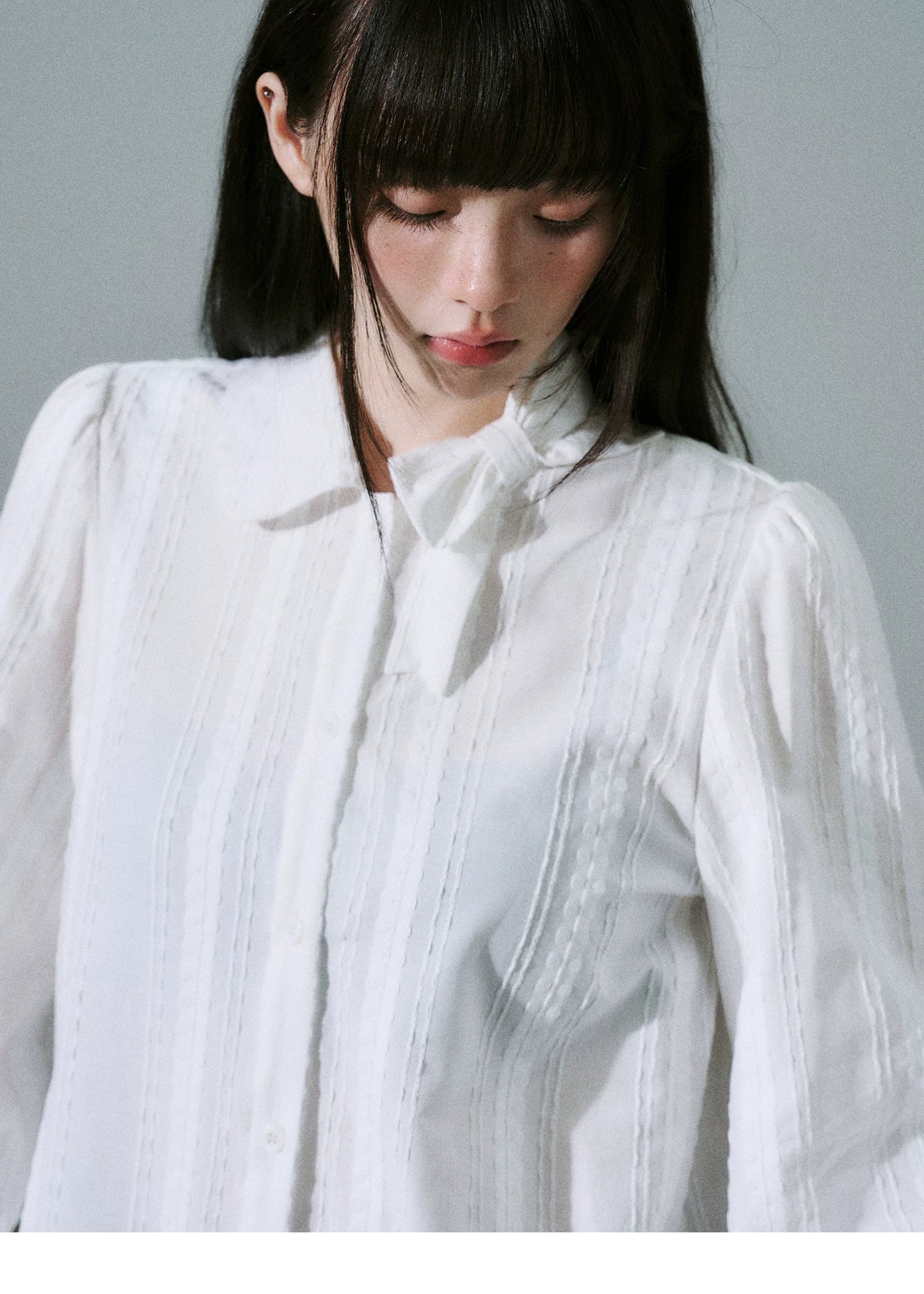 Bow Tie Collar Pleats Detail Blouse