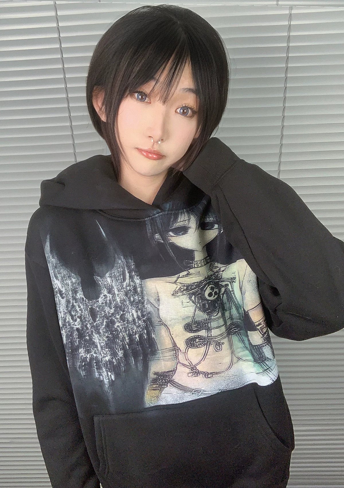 Acid Metal Girl Print Heavyweight Fleece-Lined Hoodie