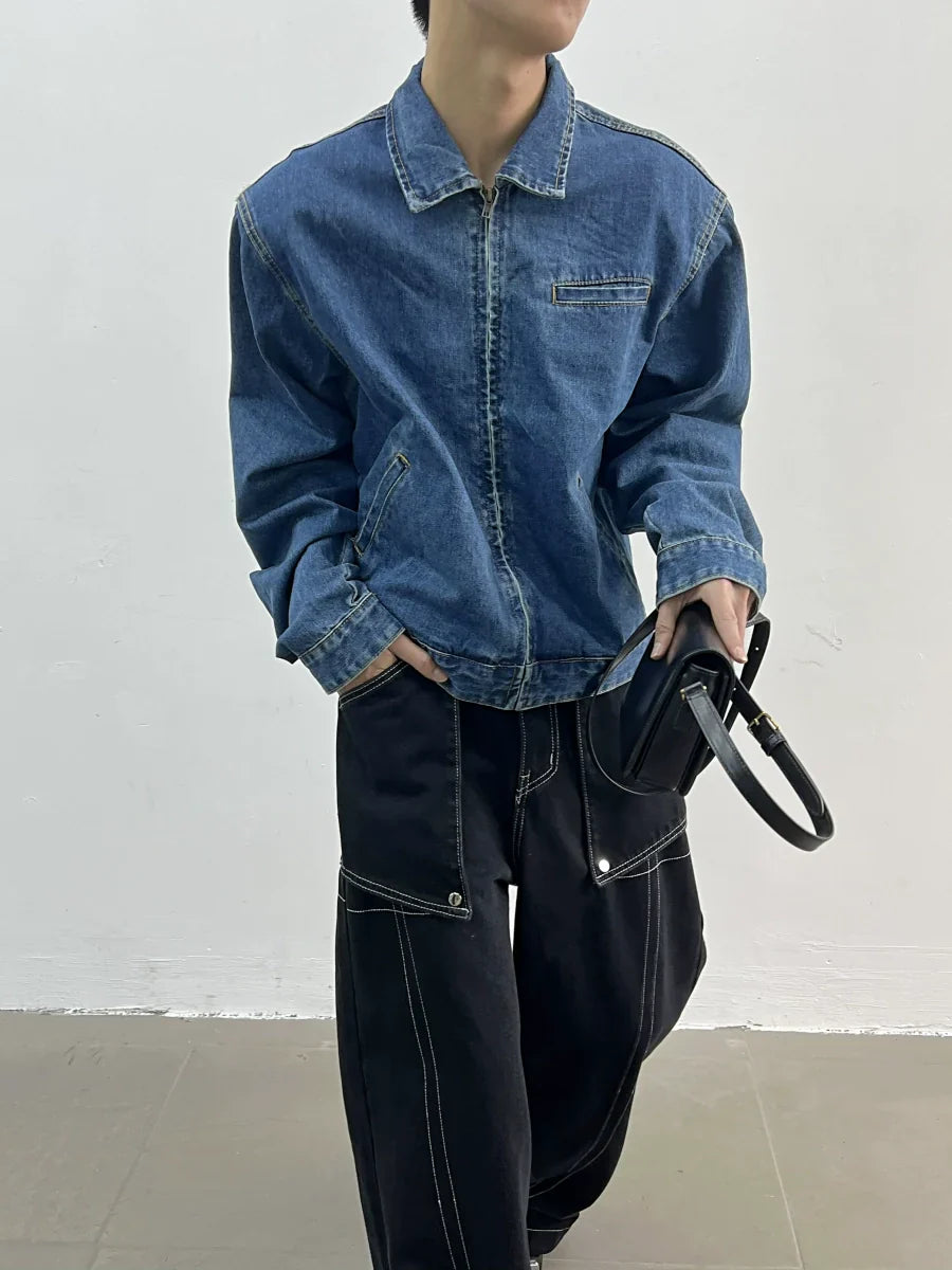 Wash Short Zipper Denim Jacket