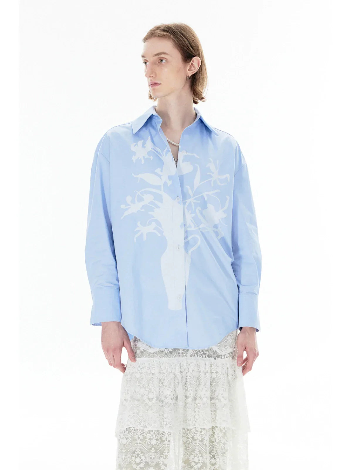 Vase Print Oversize Long Sleeve Shirt