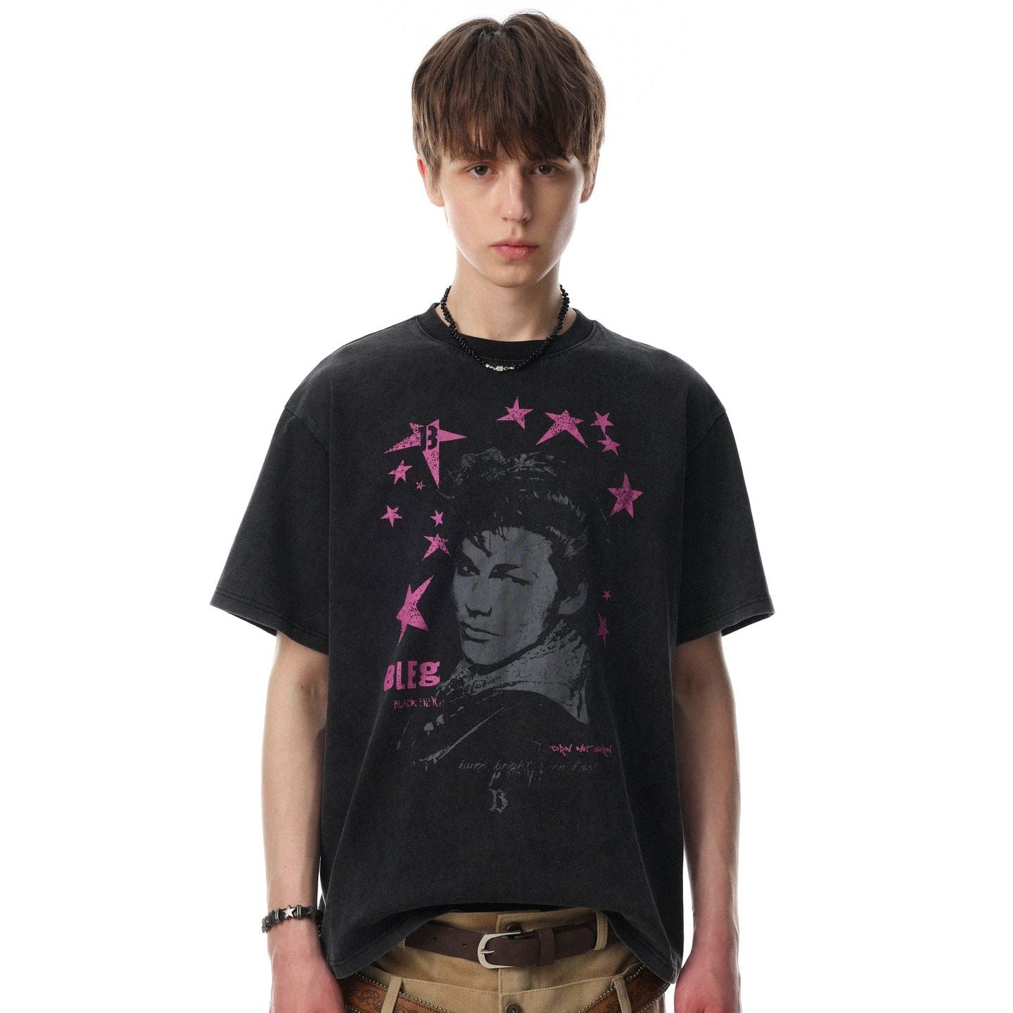 Washed Star Portrait Print Short Sleeve T-Shirt