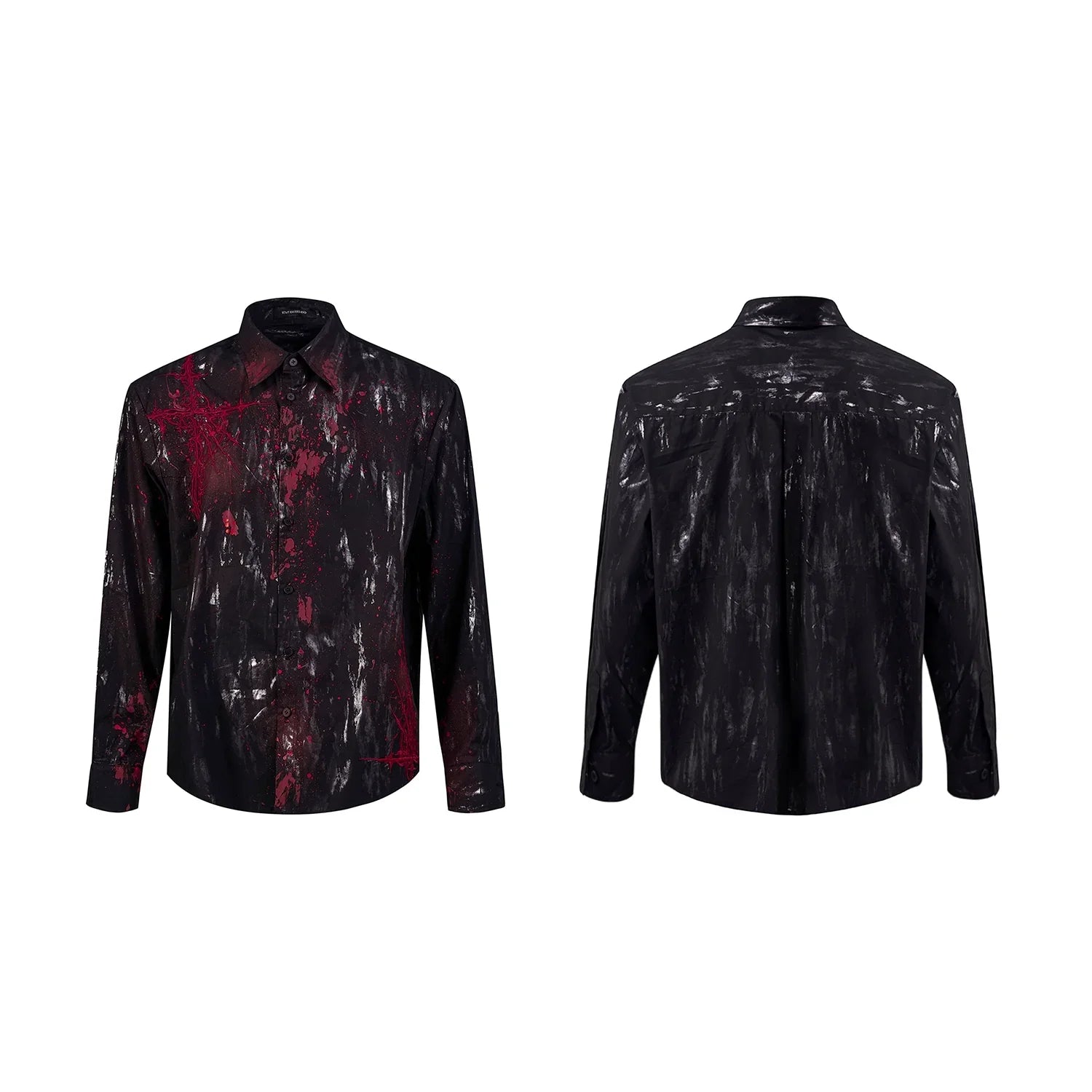 Bloodstain Foil Gothic Embroidery Shoulder-Pad Long Sleeve Shirt