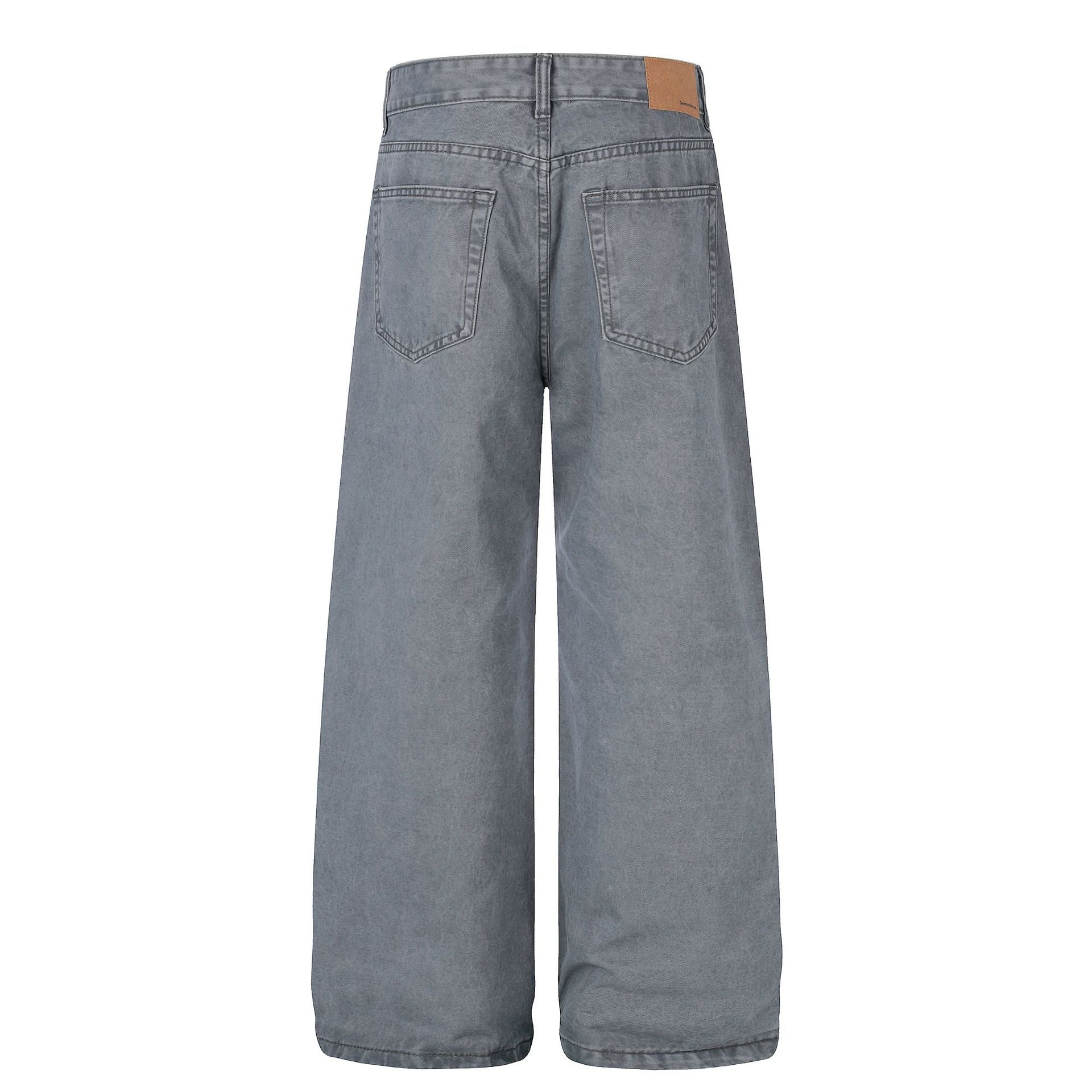 Washed Eyelet Wide Leg Denim Jeans
