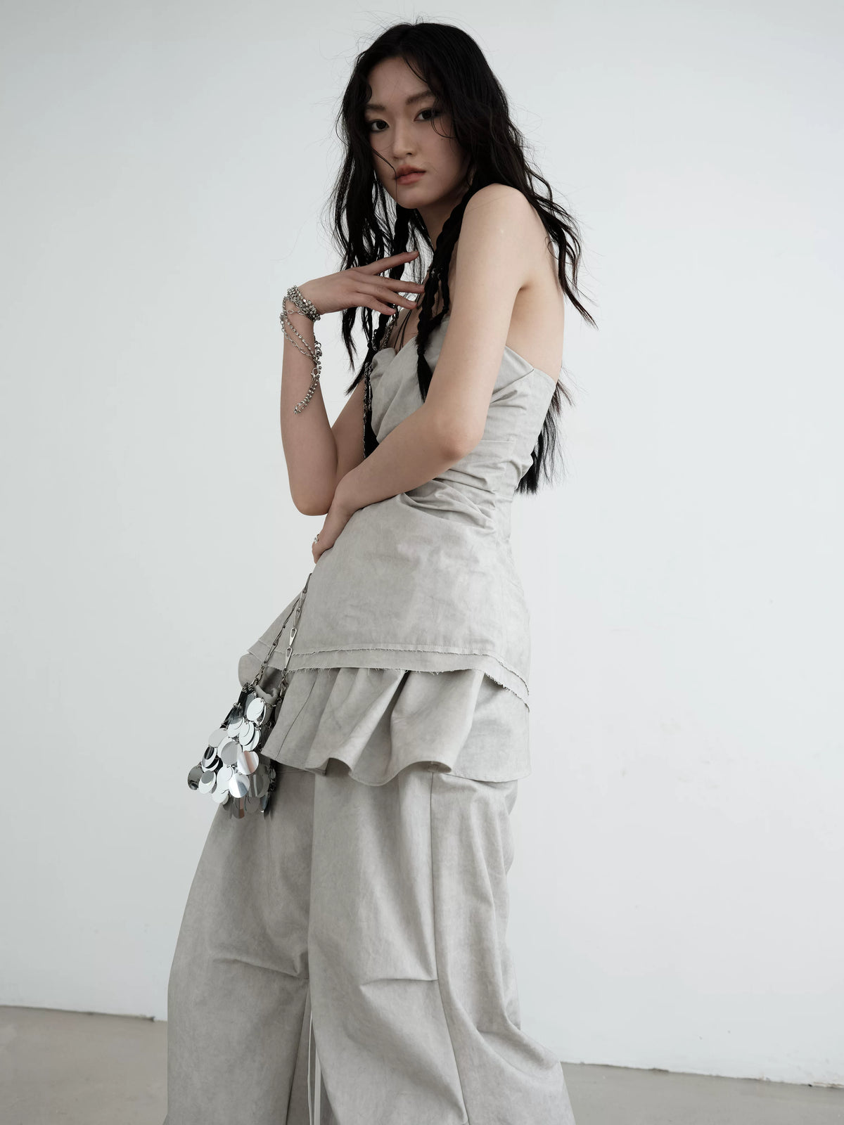 Back Zipper Pure Cotton Wrinkle Tube Top