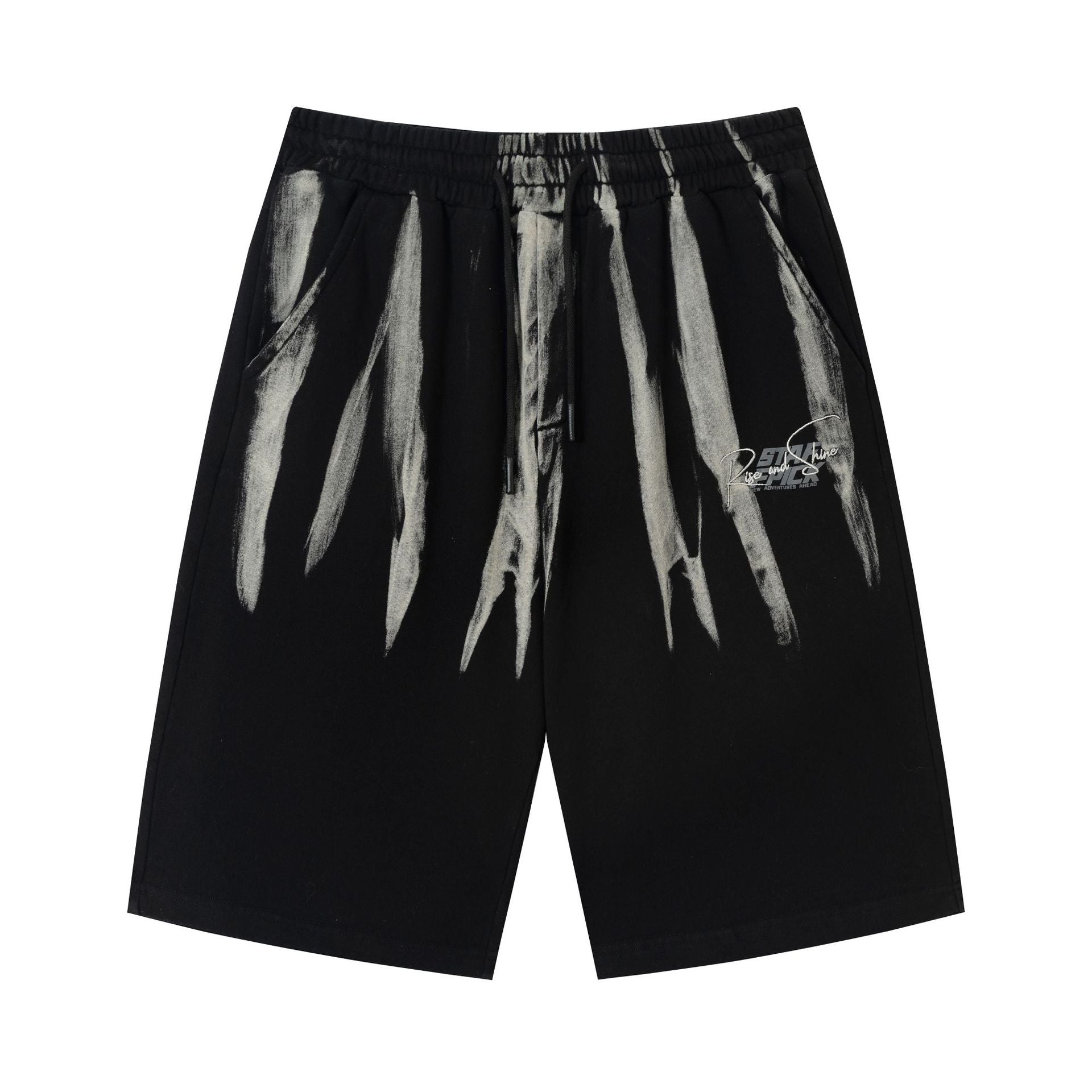 Drawstring Wash Tie-Dye Damage Half Sweatpants