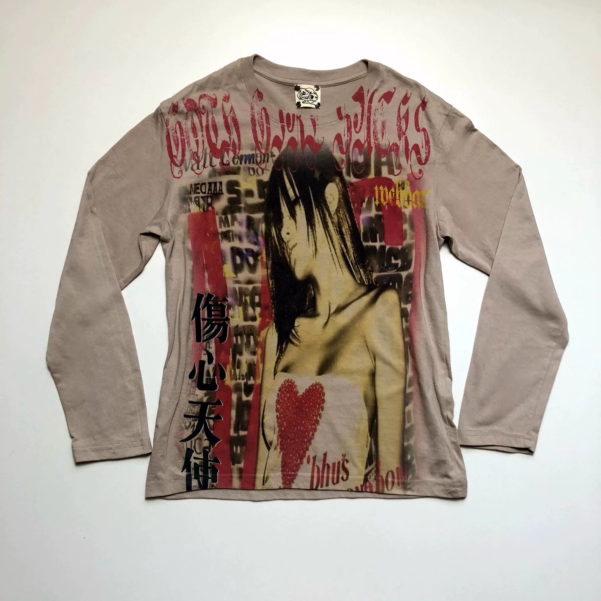 Y2k Japanese Punk Style "sad Angel" Brown Long Sleeve T-Shirt