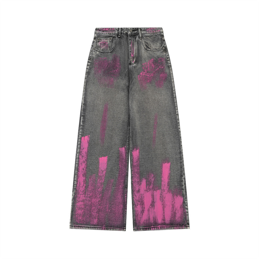 Punk Paint-Splashed Flare Jeans
